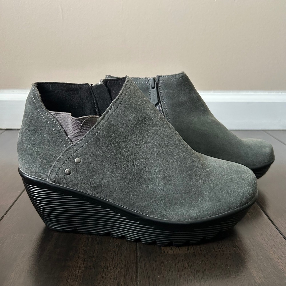 Skechers Parallel Double Trouble Grey Suede Wedge Ankle Boots Womens 7